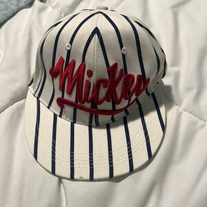 Adult White and Navy Striped Disney Mickey Hat